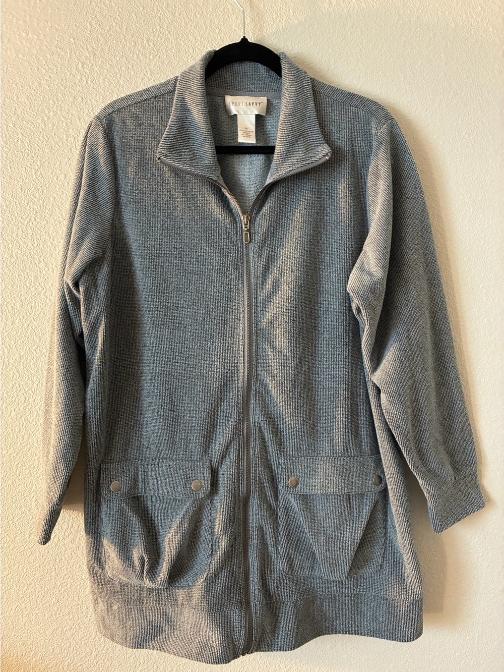 Sport Savvy Grey Ribbed Knit Zip-Up Jacket Mock Neck Plus Size 1X